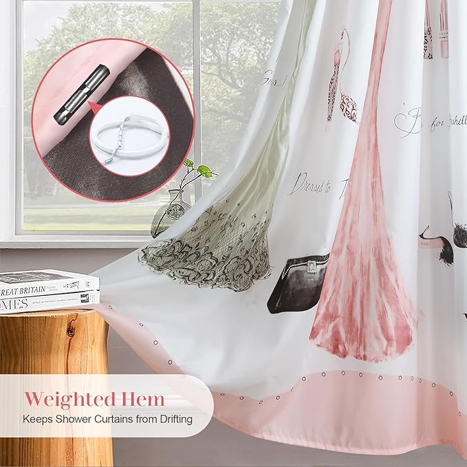 Haute Pink Girls Women Fabric Shower Curtain, Print Polyester Shower Curtains for Bathroom, Waterproof Decorative Bathroom Curtains, 72" W x 78" H