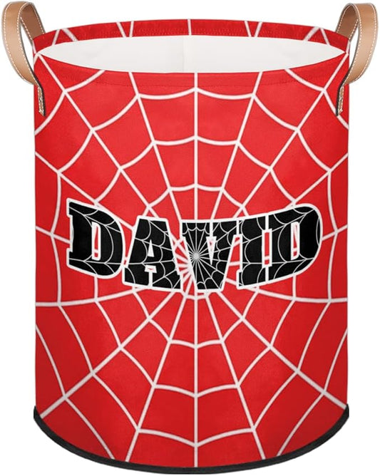 Spider Wed Personalized-Laundry-Hamper-Basket for Kids Custom Name Collapsible Storage Organizer Bin Dirty Clothes Toys Hamper for Boys Nursery in Laundry, Bedroom, Bathroom Blue Red
