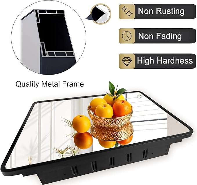 Black Medicine Cabinet 16x20 inch, Bathroom Mirror with Storage, Recessed or Wall Mounted Farmhouse Cabinets, Metal Framed, Adjustable Shelves, One Door Open Left or Right