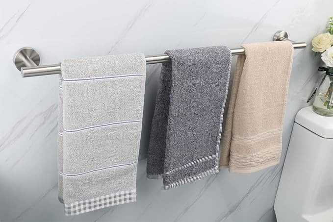 TocTen Bath Towel Bar - Thicken SUS304 Stainless Steel Bathroom Towel Holder, Towel Rod for Bathroom Heavy Duty Wall Mounted Towel Rack Hanger (33IN, Brushed Nickel)