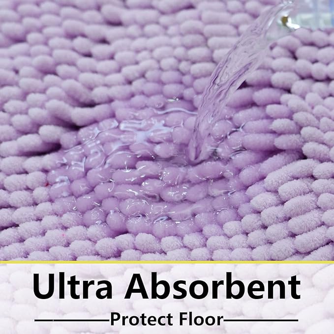 BOANKODU Bath Mat Set, 2-Piece Very Soft Chenille Bathroom Rugs, Non-Slip, Machine Washable (Lavender, 32x20 Inch U-Shaped + 20x20 Inch)