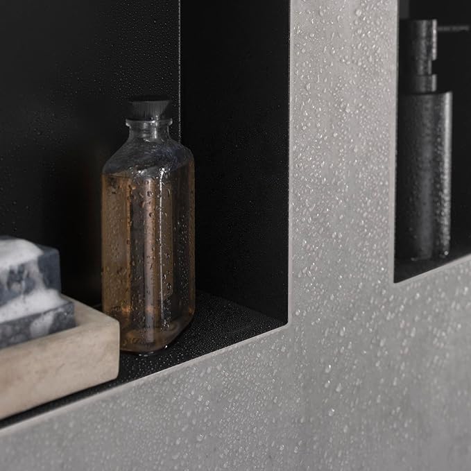 hansgrohe XtraStoris Minimalistic Recessed Wall Niche with Open Frame 12"x 6"x 4" in Matte Black, 56070670
