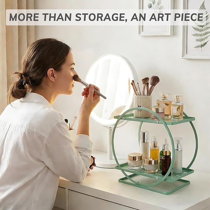 BO2706 2 Tier Bathroom Organizer, Perfume Organizer for Dresser, Green