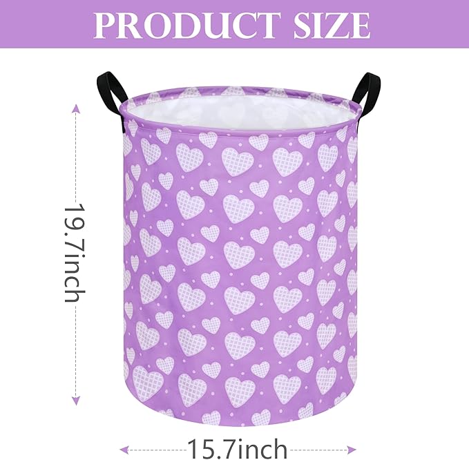 Round Valentine's Heart Pattern Laundry Hamper Clothes Storage Basket Fabric Storage Hamper Organization Storage Bin, Nursery Box,Gift Basket with Handles