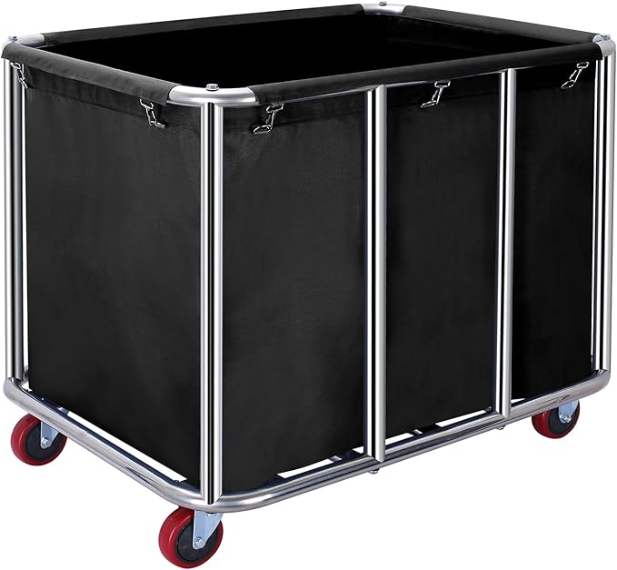 Commercial Laundry Cart with Wheels,Industrial Laundry Cart 11.35 Bushel(400L),Commercial Laundr Basket with Stainless Steel Frame and Oxford Cloth,440LB Load