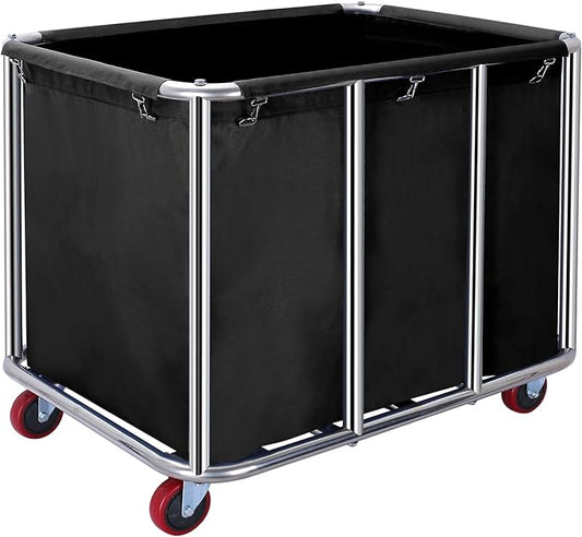 Commercial Laundry Cart with Wheels,Industrial Laundry Cart 11.35 Bushel(400L),Commercial Laundr Basket with Stainless Steel Frame and Oxford Cloth,440LB Load