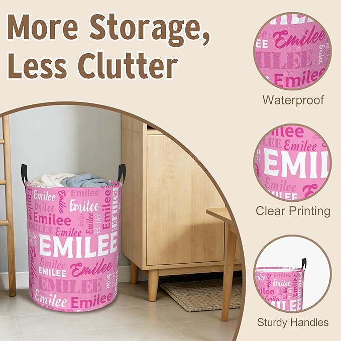 Custom Name Laundry Basket, Personalized Collapsible Laundry Hamper with Name for Bathroom Bedrooms, Customized Dirty Clothes Hamper Storage Basket Gifts for Kids Boys Girls Baby Men Women