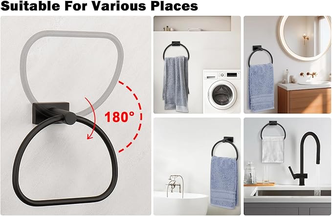 Livabber Towel Ring for Bathroom, 304 Stainless Steel Hand Towel Holder, Heavy Duty Towel Hanger for Bath, Kitchen, Hotel (2.3″ Screw-Mounted Base, Black)