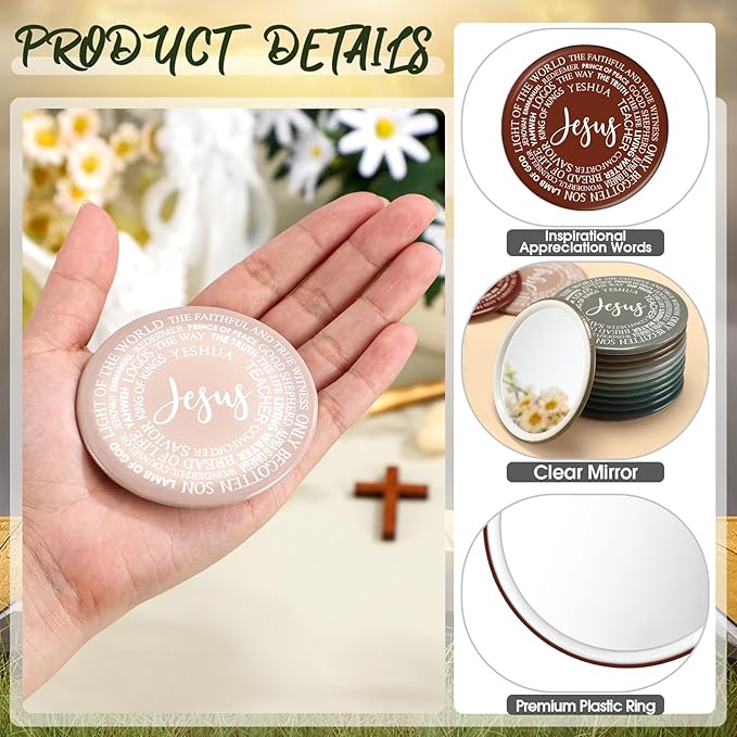 GlikCeil 36 Pcs Easter Christian Compact Mirror Gifts for Women Pocket Jesus Compact Mirrors Bulk, Christian Gifts for Women, Mini Makeup Mirrors, Easter Basket Stuffers, Church Party Favors