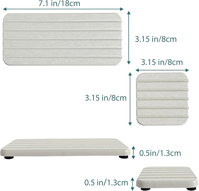 NiuYichee Set of 4 Water Absorbing Stone Trays for Kitchen Sink, Quick-Drying Stone Soap Tray, Diatomite Bathroom Soap Dish, 2pcs 3.15" x 3.15" + 2pcs 7.1" x 3.15", Light Grey