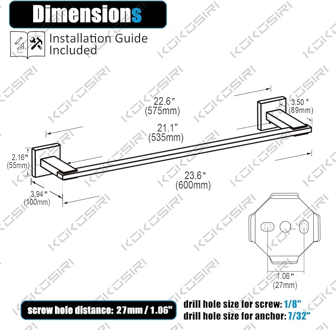 KOKOSIRI Bath Towel Bar Chrome Bathroom Hardware Towel Holder Wall Mounted for Kitchen Toilet 24 Inches Necklace Holder Polished Stainless Steel B4006CH-L24
