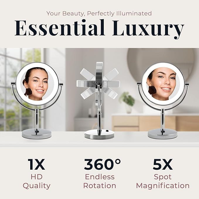 Zadro Laguna 11" LED Lighted Makeup Mirror with Magnification (Large | 15" x 11" | 5X/1X, Polished Nickel)