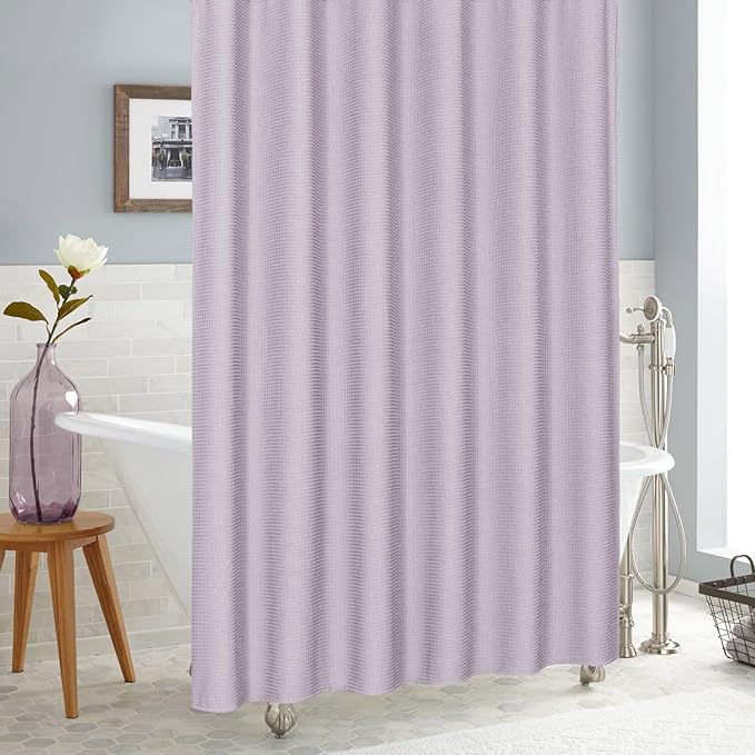 MitoVilla Purple Waffle Fabric Shower Curtain, Heavy Waffle Weave Textured Shower Curtains for Modern Luxury Bathroom Decor, Weighted Hotel Spa Shower Curtain, 72 x 72, Lavender