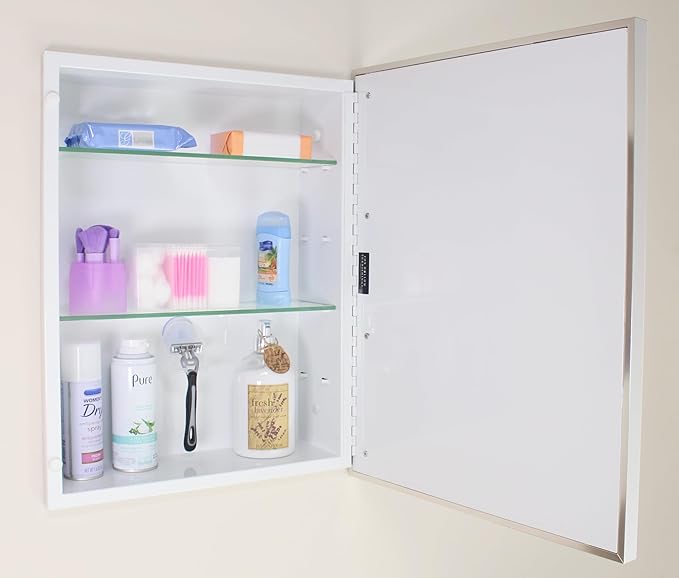 Fox Hollow Furnishings 16x20 Parker Metro Metal Framed Rectangle Recessed Bathroom Medicine Cabinet, Floating Mirror, 14x18 in-Wall Opening, Steel, Adjustable Glass Shelves, Magnet Close, Chrome