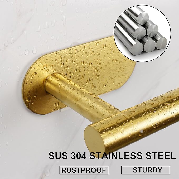 TocTen Self Adhesive Towel Bar, Stick Bath Towel Rack for Bathroom Adjustable 16-24", Stainless Steel Bathroom Towel Holder, No Drill Stick on Wall Towel Hangers for Bathroom(Brushed Gold)