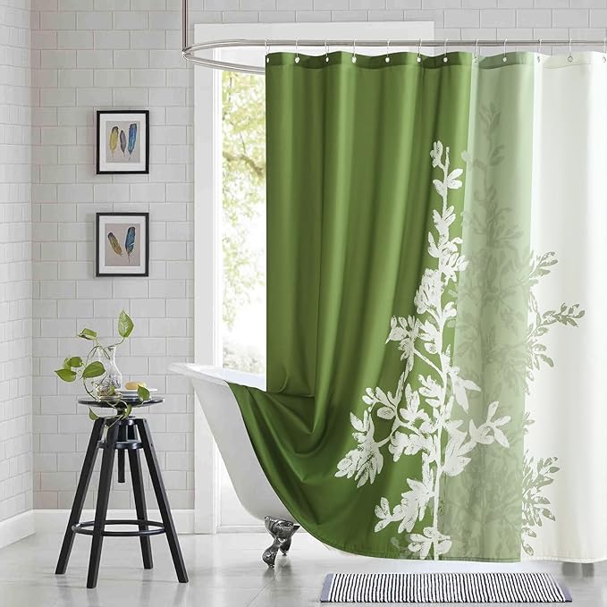 Long Fabric Shower Curtain, Green Plant Shower Curtains for Bathroom, Waterproof Bathroom Curtains, 72" W x 78" H
