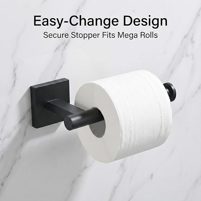 16" Matte Black Bathroom Hardware Accessories Set 5-Piece for RV Camper, SUS304 Stainless Steel Rustproof Towel Bar Kit, Durable Powder Coated Finish with 2 Robe Hooks (Matte Black)