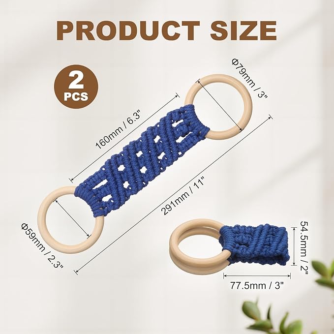 uxcell 2Pcs Kitchen Dish Towel Holder, 11"x3" Crochet Towel Ring with Hanging Loop for Cabinet House Oven Stove Door, Bright Blue