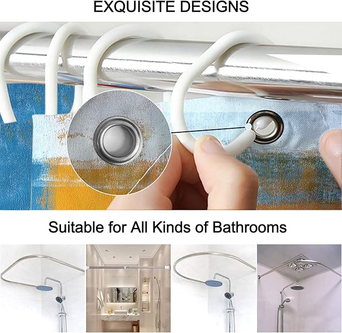 Lnond 4Pcs Bathroom Shower Curtain Sets with Rugs,Blue Orange Painting Art Bathroom Sets with Shower Curtain and Rugs and Accessories
