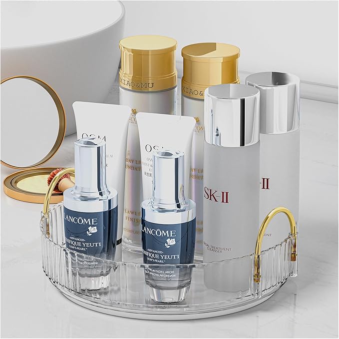 Makeup Organizer, 360?? Rotating Design Bathroom Counter Organizer - Large Capacity Makeup, Skincare & Perfume Organizer (1 Tier-Clear)