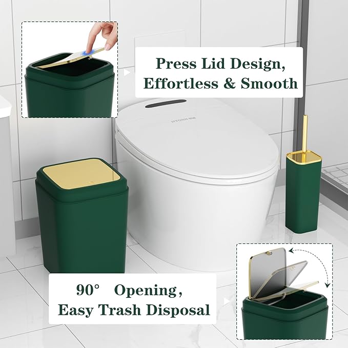 XLHOMO Bathroom Accessories Set - 25PC Bathroom Set with Shower Curtain and Rugs, Green Bathroom Set, Bathroom Accessory Set with Press-on Lid Trash Can, Soap Dispenser and Qtip Holders
