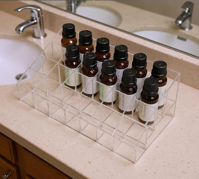 24Slots Essential Oil Holder，Plastics Essential Oil Storage,for Bottles Perfumes and Nail Polish Shelf，Essential Oil Organizer,Makeup Storage Rack