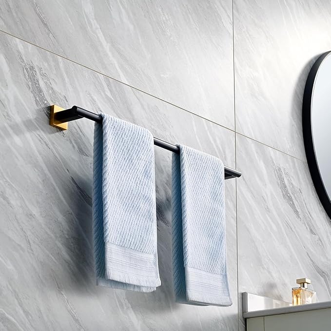 Miyili 24" Towel Bar SUS 304 Stainless Steel Towel Holder for Bathroom or Kitchen Wall Mount Black & Gold, A02BG60A