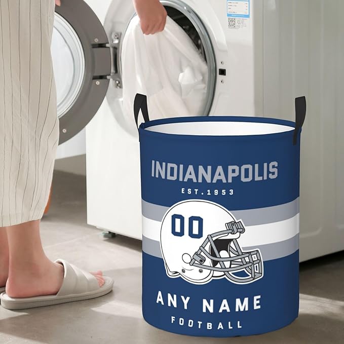 Custom Indianapolis Laundry Hamper - Personalized Football Style Laundry Basket - Customized Name And Number - Dirty Clothes Hamper Waterproof Large Capacity Hamper for Bedroom Bathroom Living Room