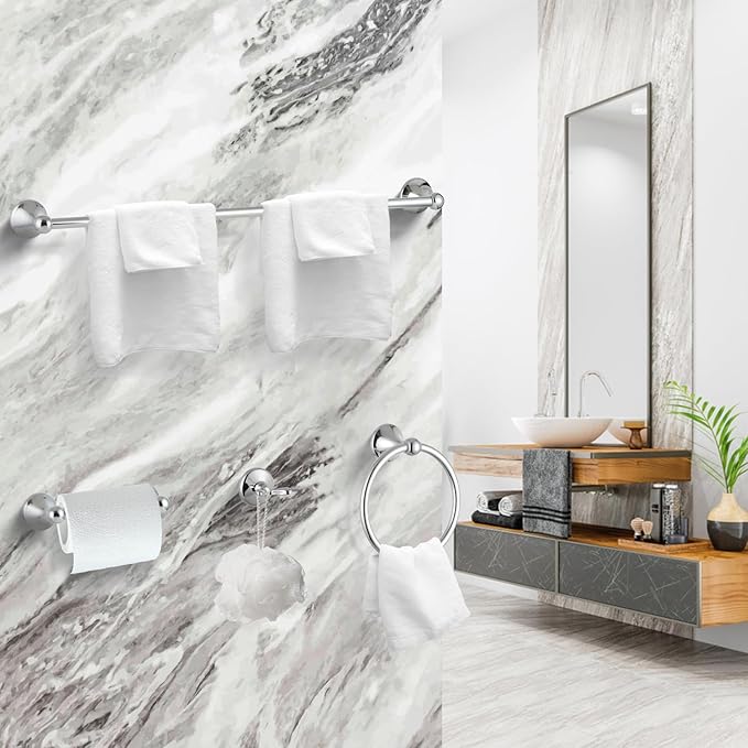 4 Piece Bathroom Hand Towel Holder Set, Adjustable Towel Racks for Bathroom Wall Mounted, Stainless Steel Chrome Towels Bar, 24 Inch Bath Room Accessories Set