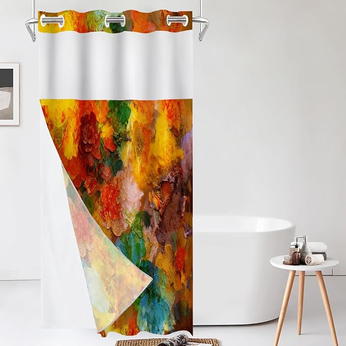 Shrahala Colorful Abstract Paint No Hooks Shower Curtain with Snap in Liner Set, Multicolor Modern Artist Bathroom Décor Polyester Fiber Waterproof for Stall Bathtubs 35.5 X 74 in