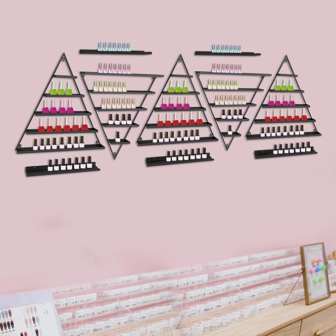 10PCS Nail Polish Racks, 5 Tiers Triangular Nail Polish Racks, Nail Polish Shelf for Wall Cosmetics Display Racks for Perfume Lipstick Essential Oil Organize for Salons Beauty Shops (Black)