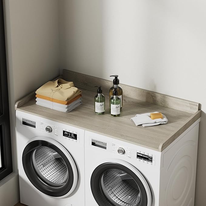 Washer Dryer Countertop, Washer Dryer Topper, Solid Wood Washers and Dryers Countertop, 54" Width x 27.5" Depth Laundry Countertop for Laundry Room Organization and Storage, White Oak