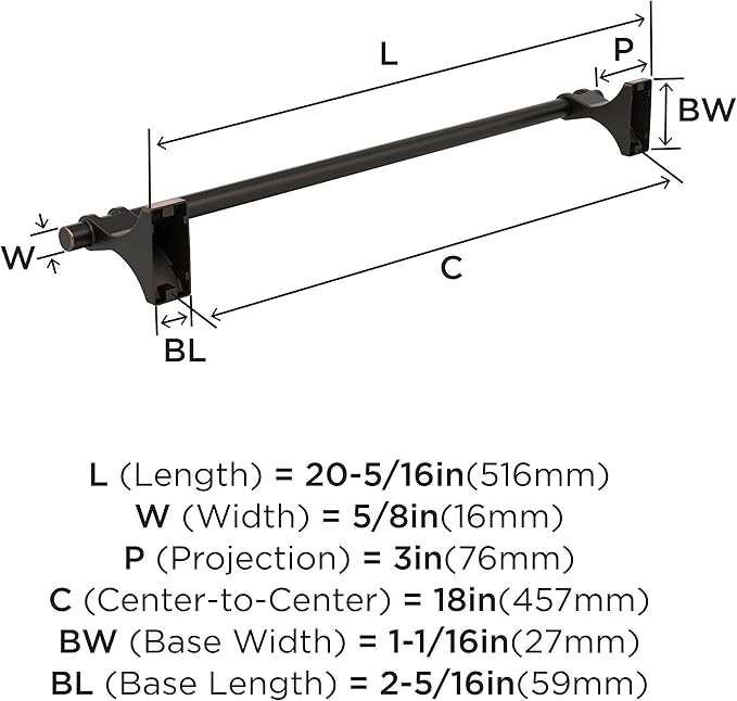 Amerock BH36053ORB | Oil Rubbed Bronze Towel Bar | 18 in (457 mm) Towel Rack | Davenport | Bathroom Towel Holder | Bathroom Hardware | Bath Accessories