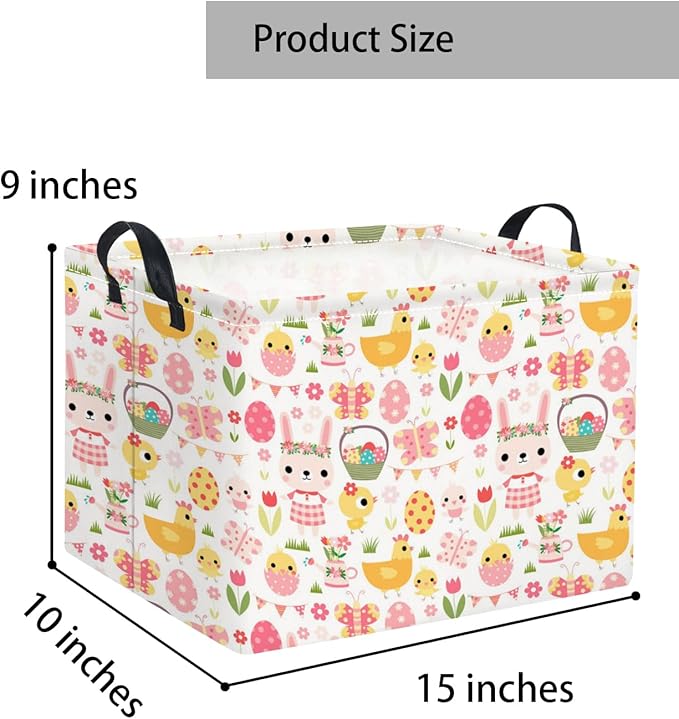 Rectangular Easter Basket Easter Basket for Kids Baby Storage Basket Cute Toy Storage Bin Organizer Shelf Book Basket Easter Room Decor(Pink Easter Egg)