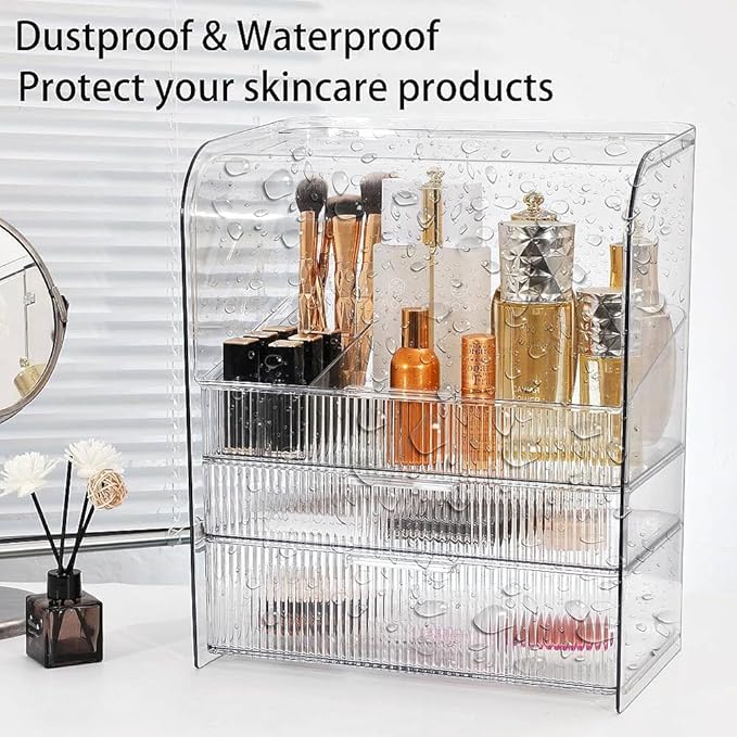 Makeup Storage Organizer Box Large Cosmetic Display Cases Dustproof and Waterproof Cosmetic Organizer Countertop Skincare Organizer