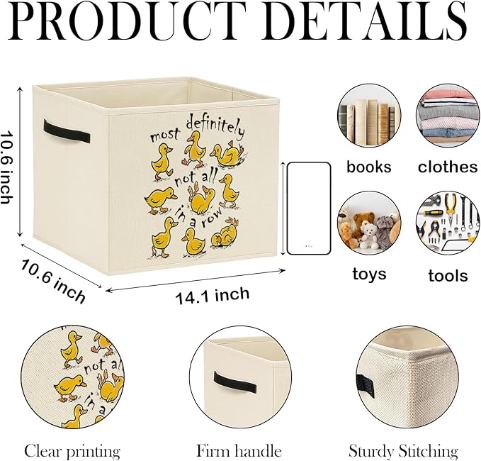 Funny Yellow Duck Storage Bin Box with Handles, Most Definitely Not All in a Row Foldable Baskets Organizer for Bedroom Bathroom Kids Room Clothes Toys Books, Toybox for Boys Girls