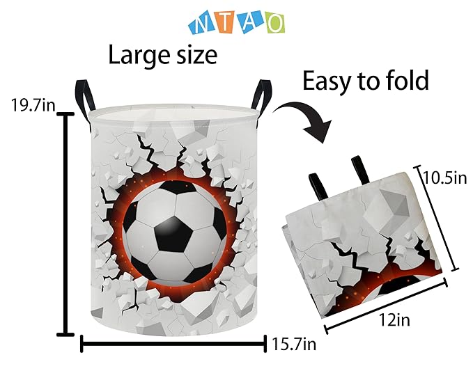 NTAOHAMPER Laundry Hamper,Laundry Basket,Baby Nursery Hamper,Waterproof Storage Bin,Clothes Organizer Basket,Room Decor(Soccer)