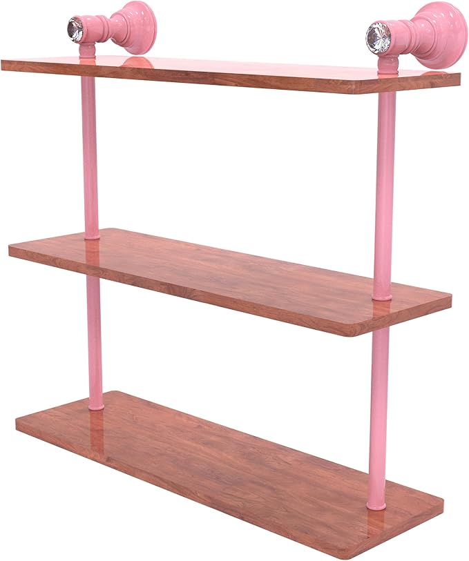 Allied Brass CC-5-16-IRW-PNK Carolina Crystal Collection 16 Inch Triple Wood Shelf, Pink