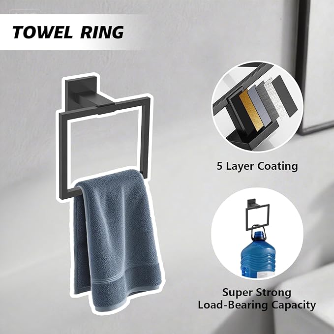 10 Pieces Bathroom Accessories Set, S304 Stainless Steel Bath Towel Bar Set, Towel Bar, Towel Racks for Bathroom, Toilet Paper Holder, Robe Towel Hooks, Toilet Paper Holder Wall Mounted (10 Piece)