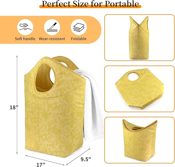 47L Foldable Laundry Basket, 18"x17"x9.5" Collapsible Laundry Hamper Portable Waterproof Storage Bag for Dirty Clothes Toys Bathroom Bedroom Camping Travel