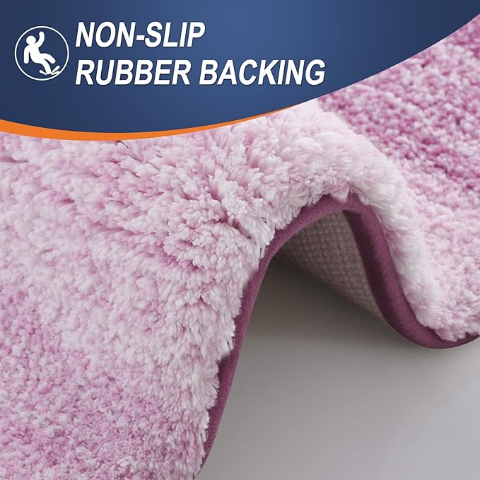 OLANLY Bathroom Rug Set 2 Piece, Soft Absorbent Microfiber Bath Mats and U-Shaped Contour Toilet Rug, Non-Slip, Machine Wash Dry, Plush Shaggy Bath Mats for Bathroom (30"x20"+24"x20", Pinkish-Purple)