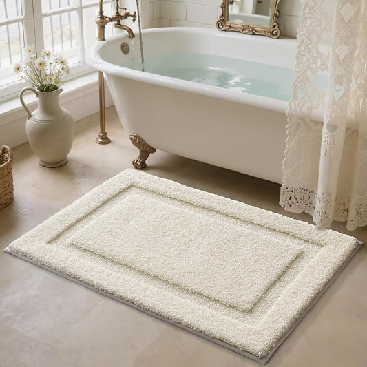 LUMI Ultra Soft Bathroom Rugs Non Slip with Rubber Backing, Absorbent Washable Bath Mat Quick Dry, Upgraded Premium Microfiber Plush Carpet for Bathtub and Shower Floor, Ivory White, 24x36