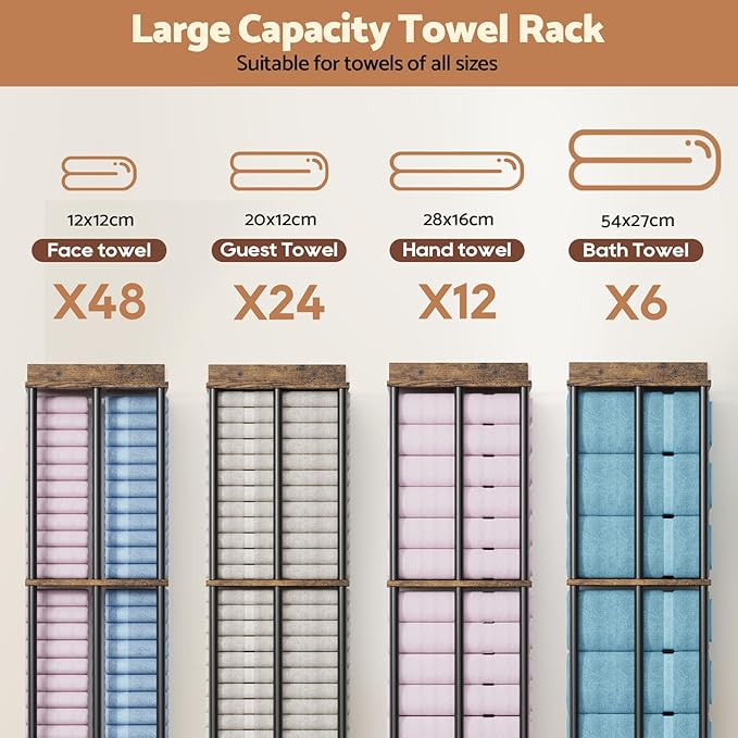 Towel Racks for Bathroom Wall Mounted, Upgraded Bathroom Towel Holder Bath Storage Rack for Rolled Towel, Small Towels, Folded Towels, Rustic Organizer Rack with Shelf