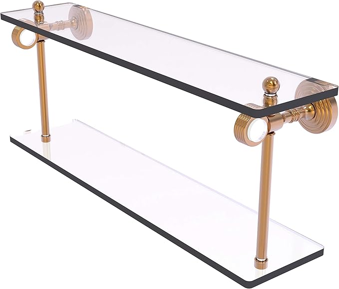 Allied Brass PG-2G-22-BBR Pacific Grove Collection 22 Inch Two Tiered Glass Grooved Accents Shelf, Brushed Bronze