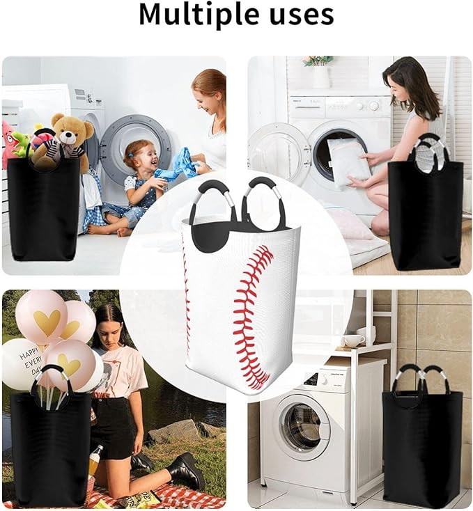 Baseball Texture Laundry Basket Funny Laundry Hamper Collapsible Laundry Baskets with Handle Dirty Clothes Hamper Bag for Dorm Family Bathroom Decor Storage 50L