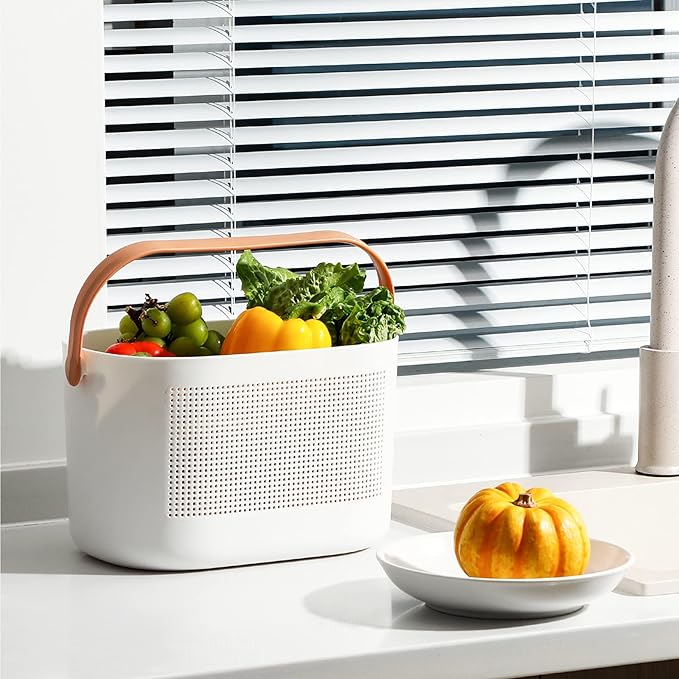 UUJOLY Plastic Storage Baskets with Handles, Shower Caddy Shelf Organizers Basket for Bathroom, Kitchen, Dorm Room, Yellow, 2 Pack