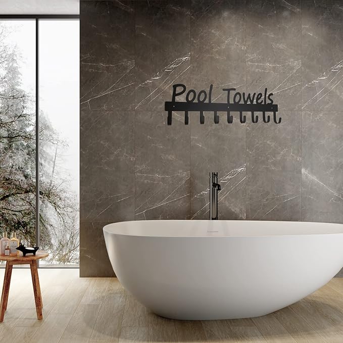 Black Pool Towel Rack Outdoor Towel Rack for Pool Towel Hooks Towel Hanger for Bathrobes Clothes 9 Hooks