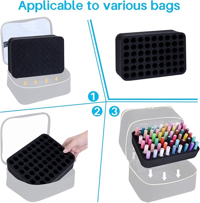 2 Pack Nail Polish Organizer Holder Foam Pad with Slots for Storage 108 Bottles (15ml/0.5fl.oz) Nail Polish or Essential Oil Tray for Drawers Black