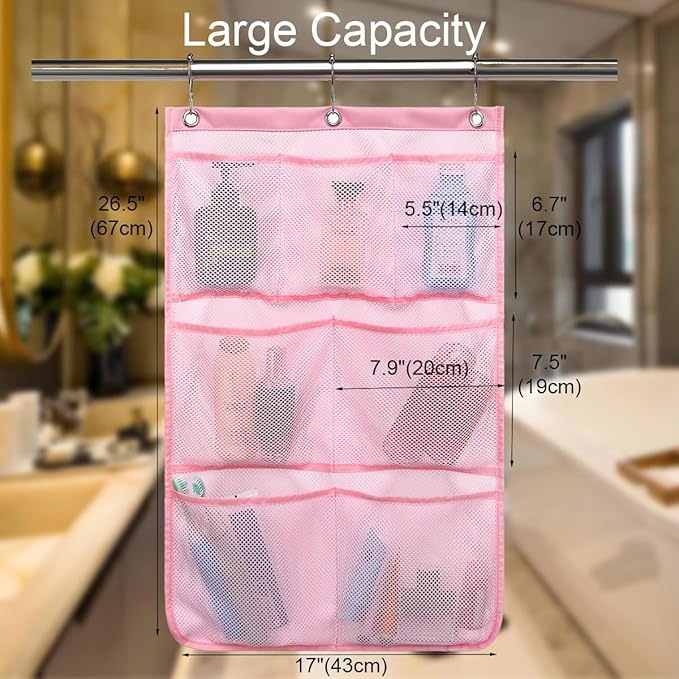 GYEUKHAM Hanging Mesh Shower Caddy for Bathroom - Quick Drying Portable Shower Organizer with Multiple Pockets for Soap,Shampoo and Cruise Ship Essentials Saving Bathroom Storage,Pink,1 Pack