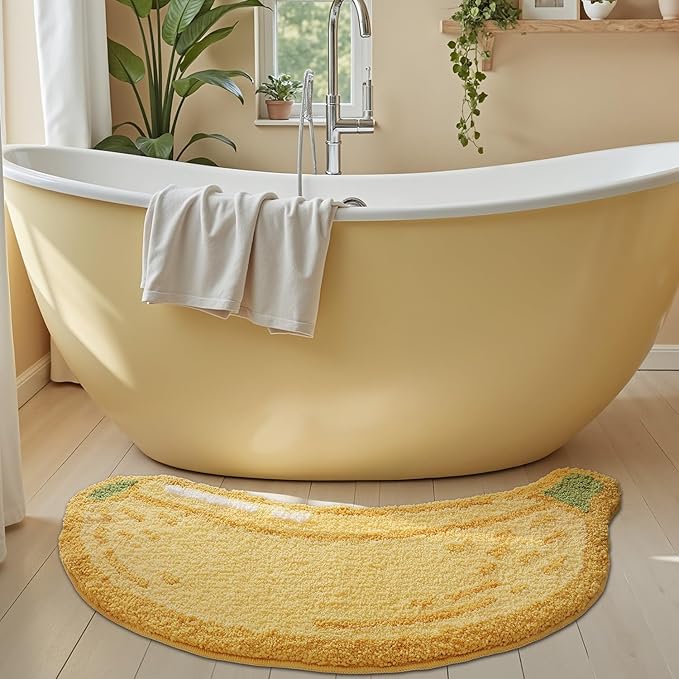 LUMI Cute Bathroom Rugs, Funny Fruit Runner Rug, Soft Plush Fluffy Bath Mat, Absorbent, Non-Slip for Bathroom, Kitchen Sink, Bedroom, Kid's Bedroom, and Living Room, 24"x51", Banana